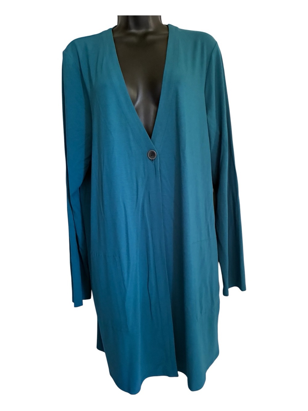 J.Jill Wearever Minimalist Boho Chic Deep Teal Single-Button Tunic Top Sz LT